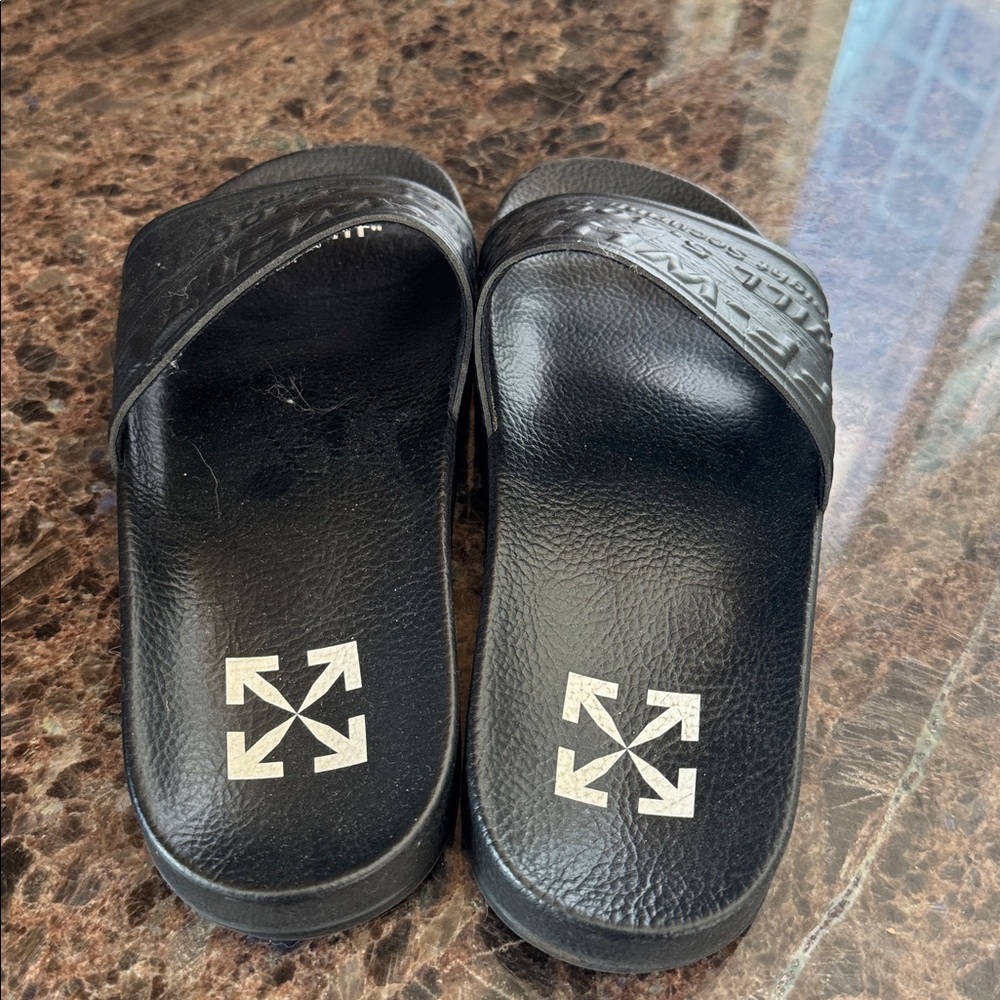 Off white authentic black rubber pool slides sandals flats sz 38 - Picture 4 of 7